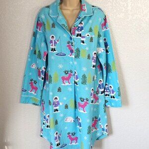 Nick & Nora Size XL Flannel Pajama Nightgown Ice Fishing